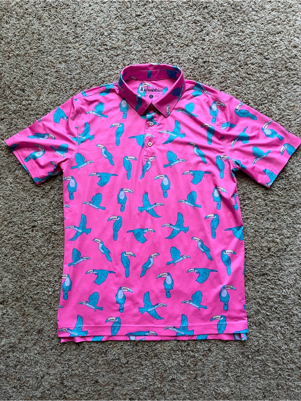 Chubbies Neon Pink Toucan Novelty Printed Golf Polo Size Small Outdoor Summer